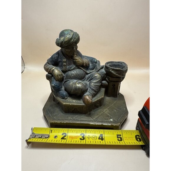 Antique 1880s Cast Iron Orientalist Inkwell Seated Man Turban Desk Figure! - Picture 4 of 9